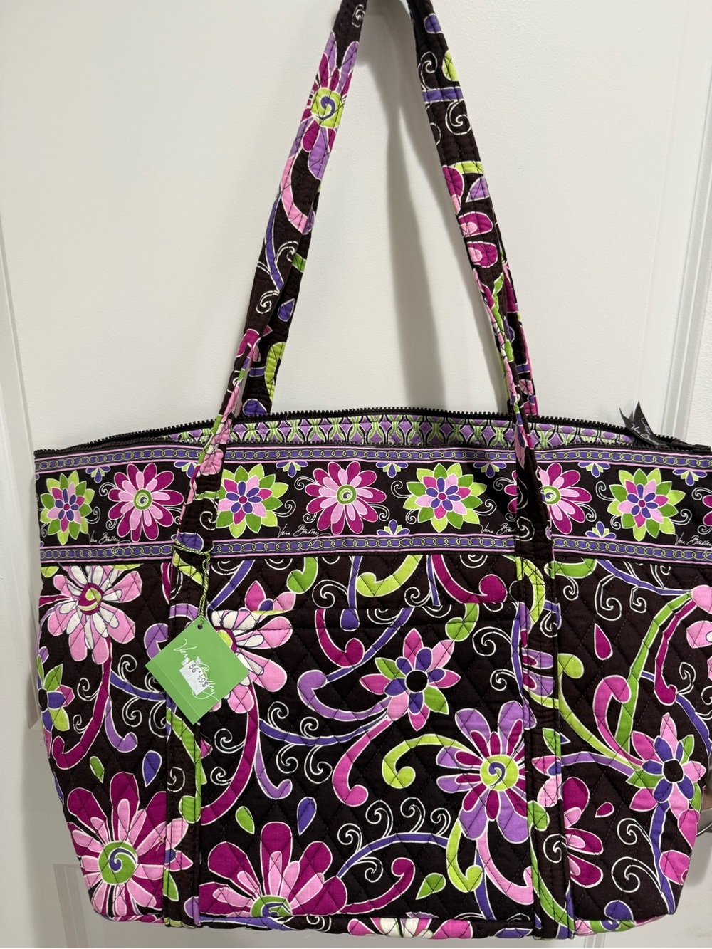 Vera Bradley Floral Quilted Tote in Brown, Pink & Green